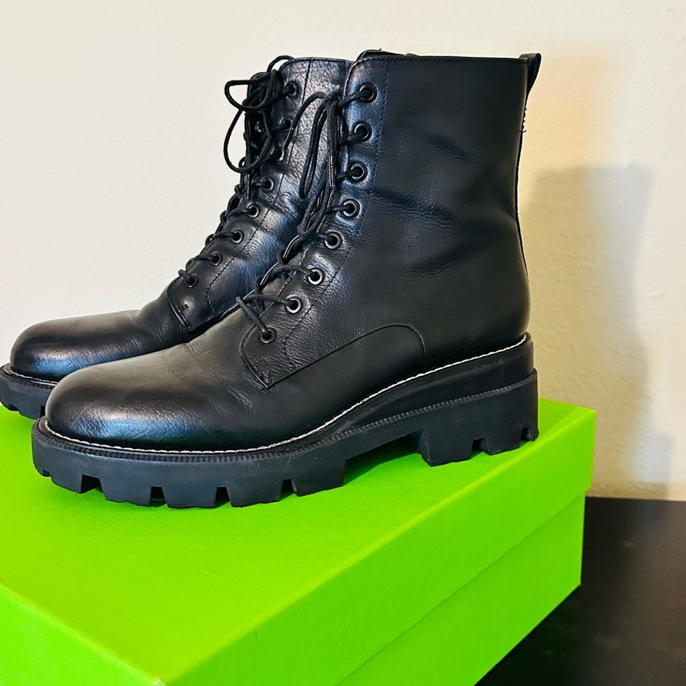 Sam Edelman Garrett Black Leather Combat Boots (Size 9)